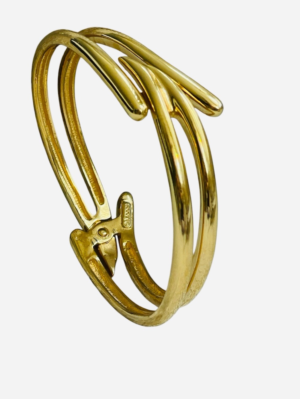 VTG Monet Gold Tone Triple Band Hinged Bypass Bangle Bracelet Classic Minimalist